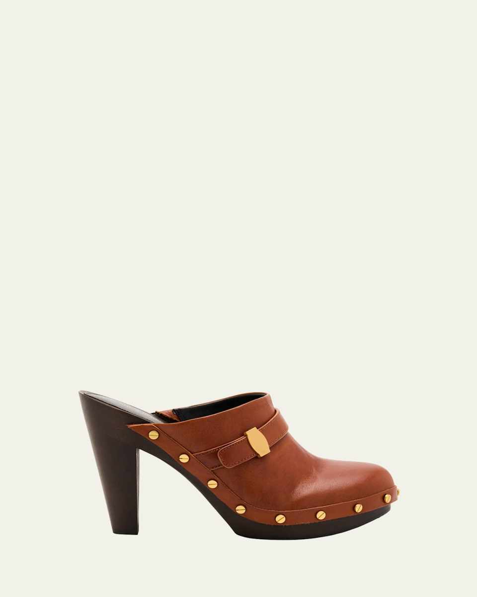 Giana Leather Block-Heel Mules